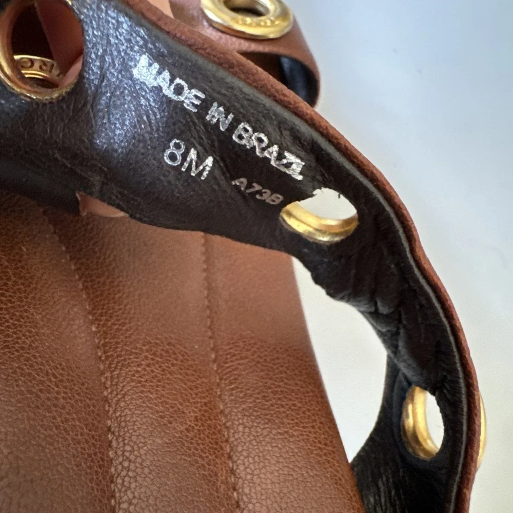 Tory Burch brown Slip On sandals Gold Trim Rivets women's 8 M